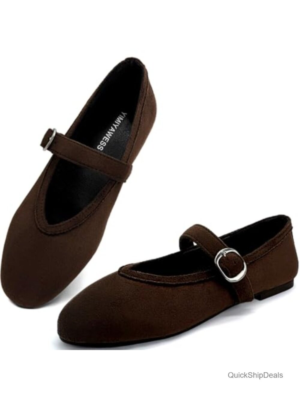 Suede Mary Jane Ballet Flats Round Toe Ankle Strap